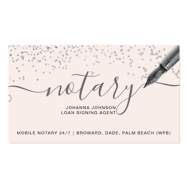Mobile Notary Loan Silver Confetti Typography Business Card