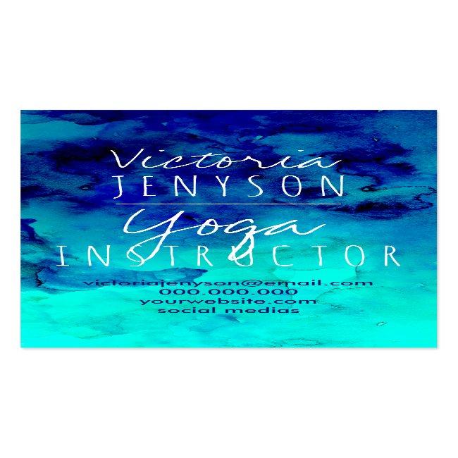 Modern Bright Blue Turquoise Watercolor Yoga Business Card