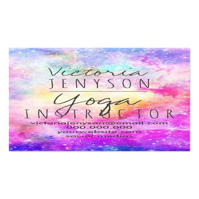 Modern Bright Pastel Nebula Watercolor Yoga Business Card
