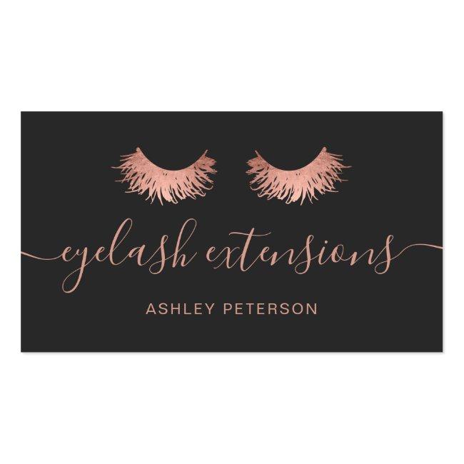 Modern Chic Rose Gold Eyelashes Trendy Gray Business Card