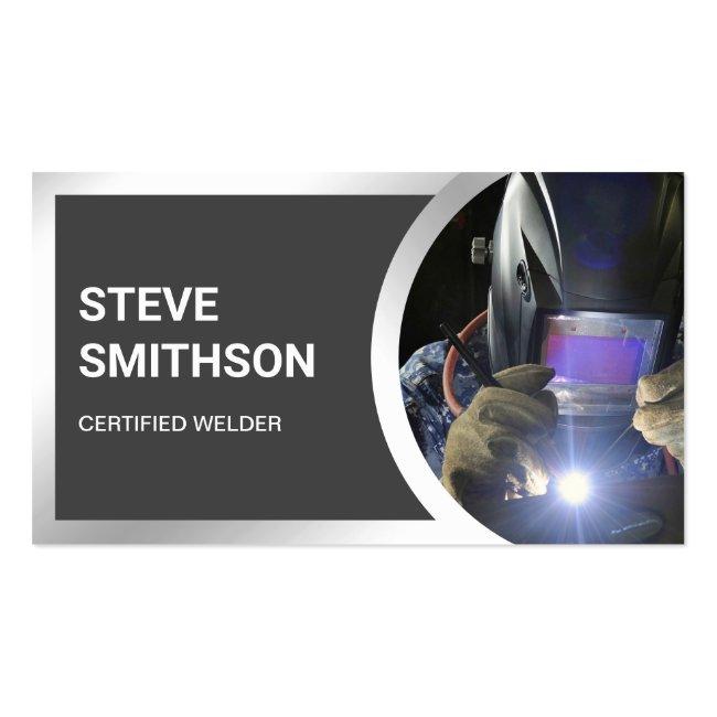 Modern Dark Grey Steel Welding Fabricator Welder Business Card