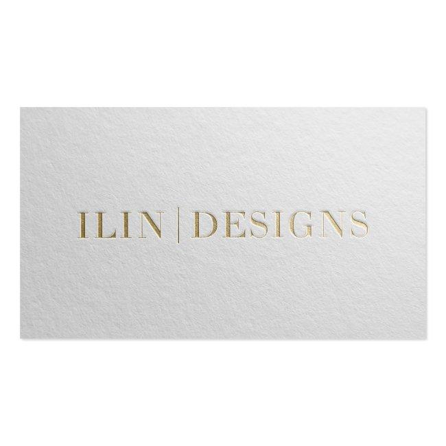 Modern Designer Minimal White & Gold Embossed Text Business Card