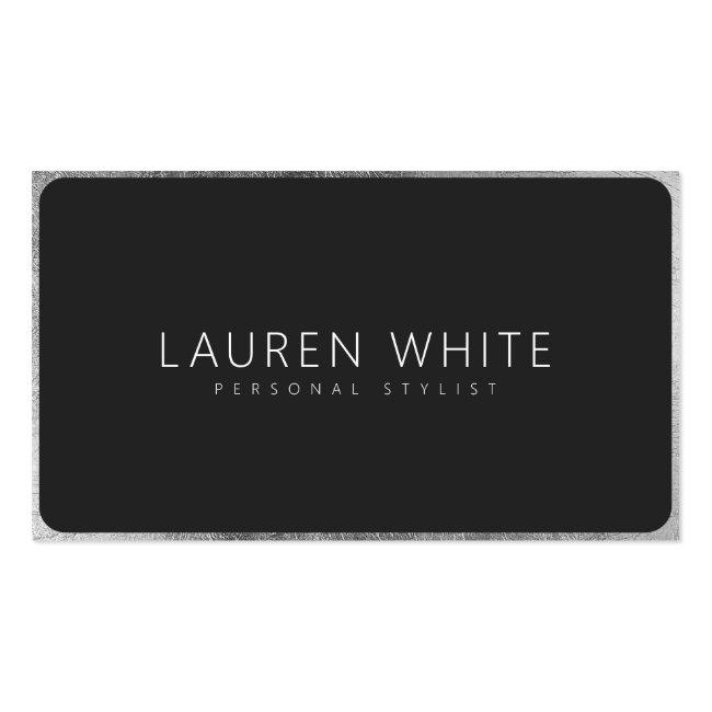 Modern Elegant Silver Black Rounded Minimalist Business Card