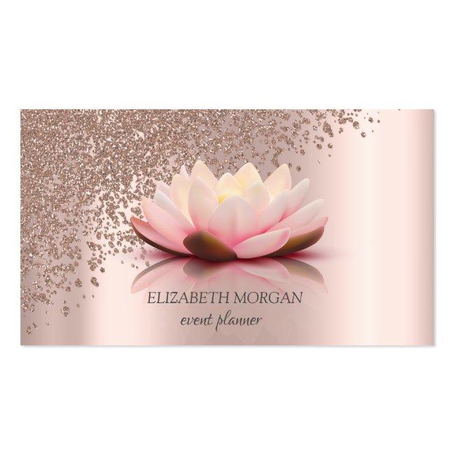 Modern Elegant Stylish Rose Gold Diamonds Lotus Business Card