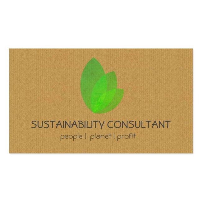 Modern Green Leaf Logo Sustainability Consultant Business Card