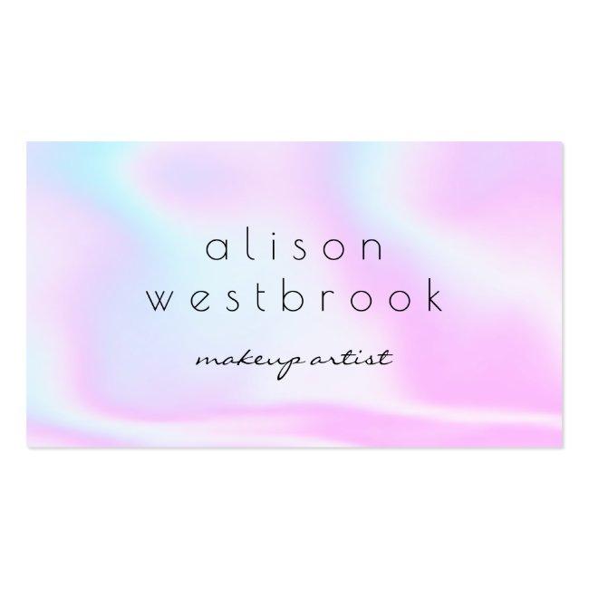 Modern Holographic Makeup Artist Pink Rainbow Business Card