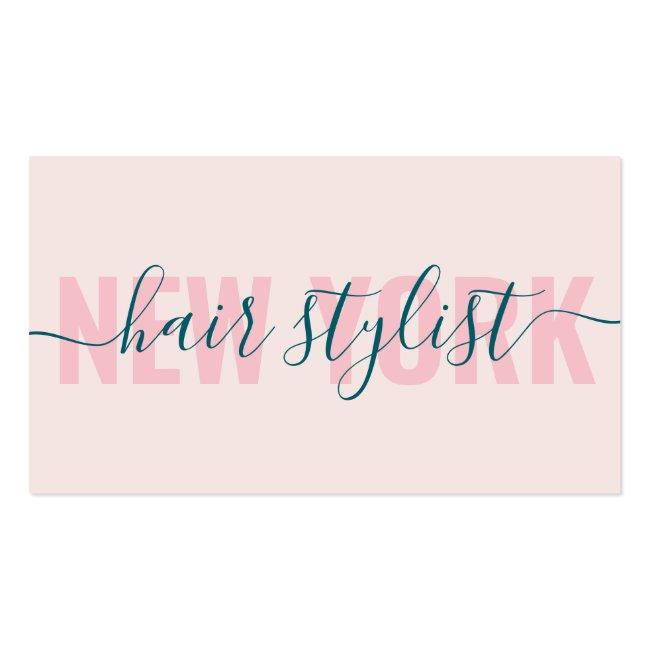 Modern Light Pink Hair Stylist Script Signature Business Card