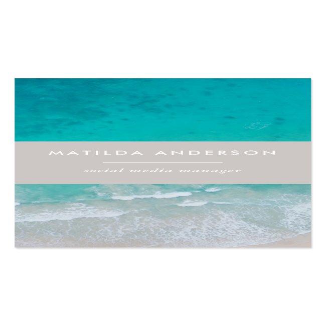 Modern Minimal Ocean Beach Typography Chic Business Card