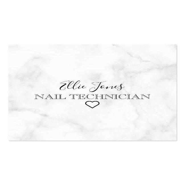 Modern Minimal White Marble & Pink Nails Square Business Card