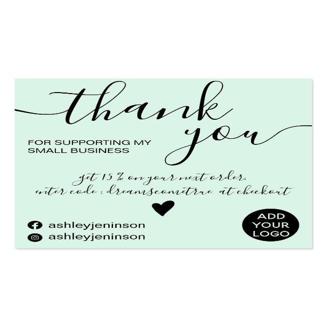 Modern Minimalist Mint Teal Order Thank You Square Business Card