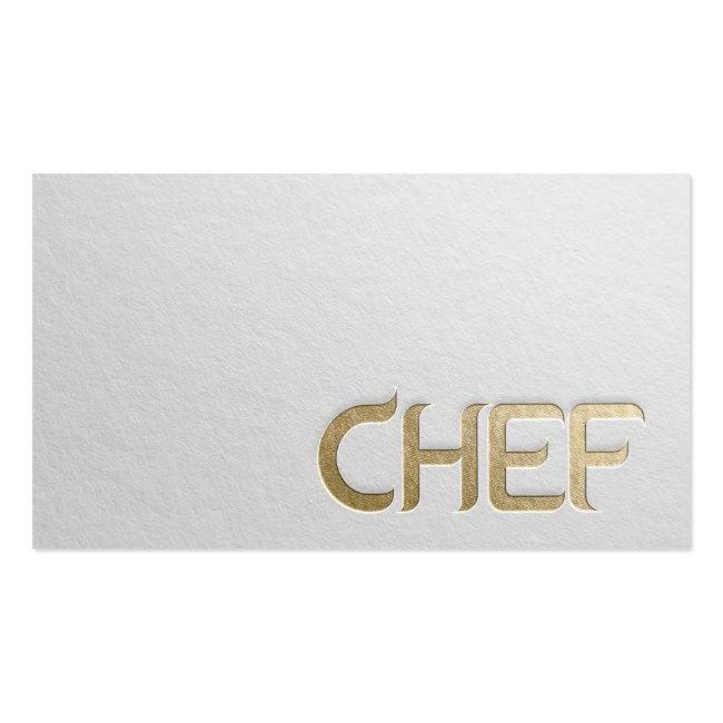 Modern Minimalist White & Gold Embossed Text Chef Business Card