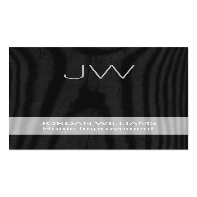 Modern Monogrammed Faux Wood Vertical Black White Business Card