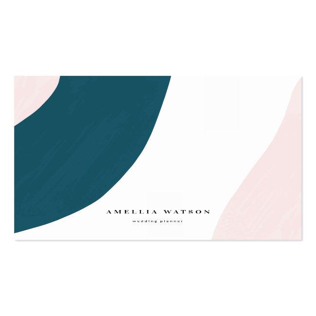 Modern Pastel Pink, Teal & White Brush Strokes Square Business Card