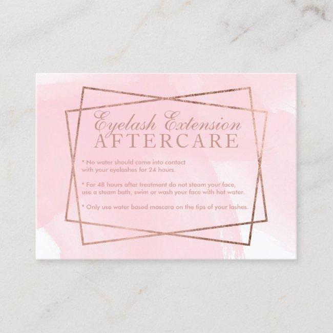 Modern Rose Gold Script Pink Eyelash Aftercare Business Card