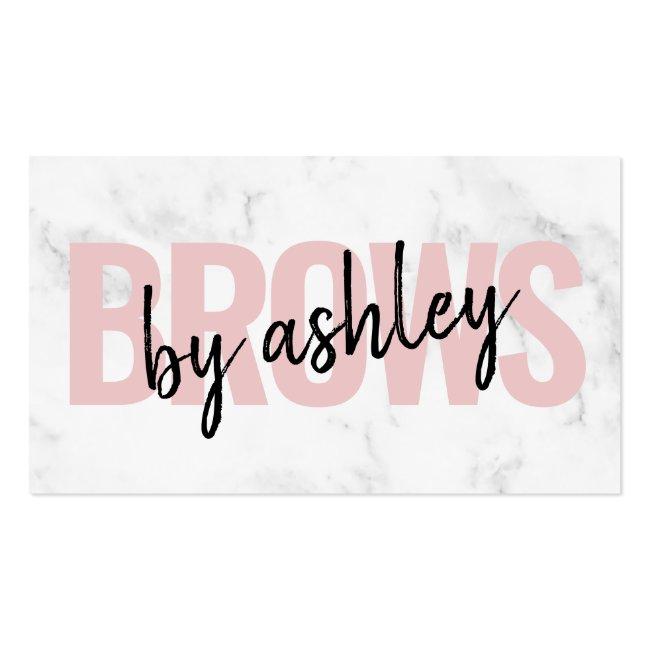 Modern White Marble Script Blush Pink Brows Beauty Business Card