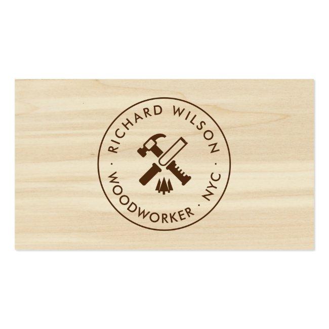 Modern Wood Grain Look Professional Carpenter Logo Business Card