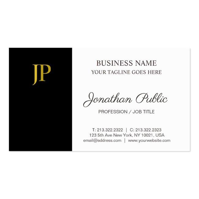 Monogram Modern Black White Gold Company Plain Business Card