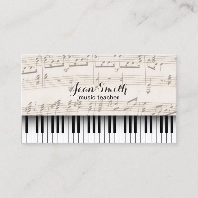 Music Teacher Vintage Piano Keys Business Card