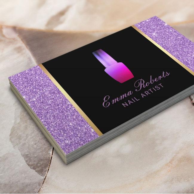 Nail Salon Polish Makeup Artist Purple Glitter Business Card