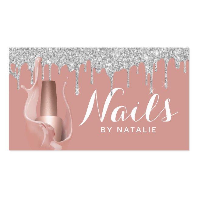 Nail Salon Silver Drips Rose Gold Manicurist Business Card