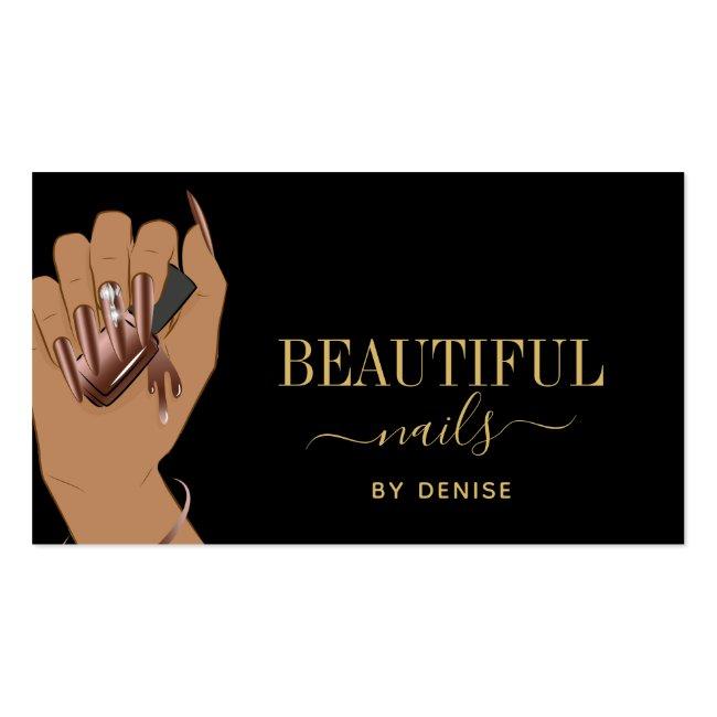 Nail Salon Woman Hand Glittering Nails Technician Business Card