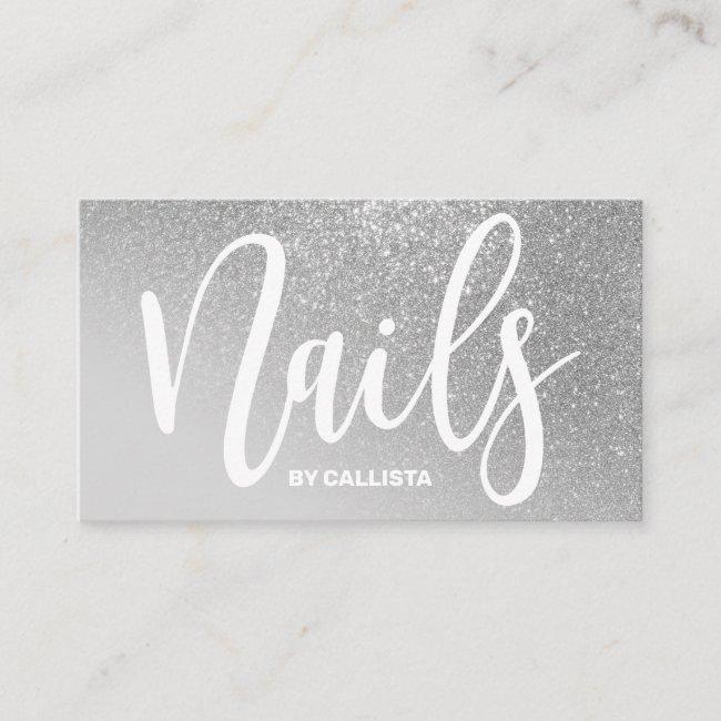 Nail Technician Gray Silver Glitter Typography Business Card