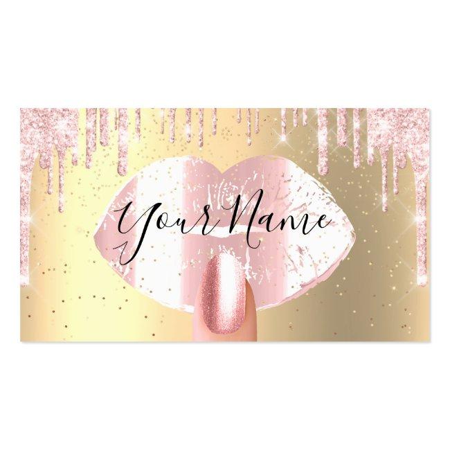 Nails Makeup Artist Pink Drips Kiss Lips Luminous Business Card