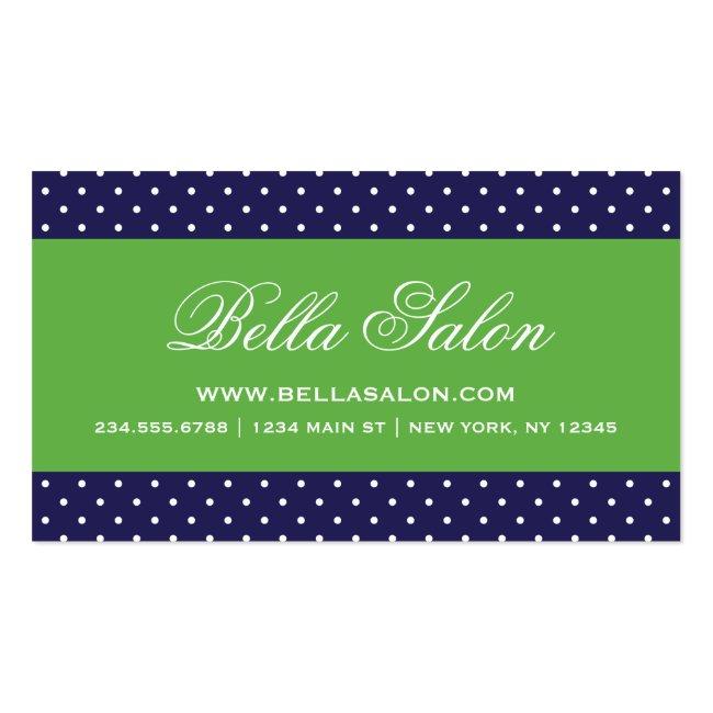 Navy Blue And Green Cute Modern Polka Dots Business Card