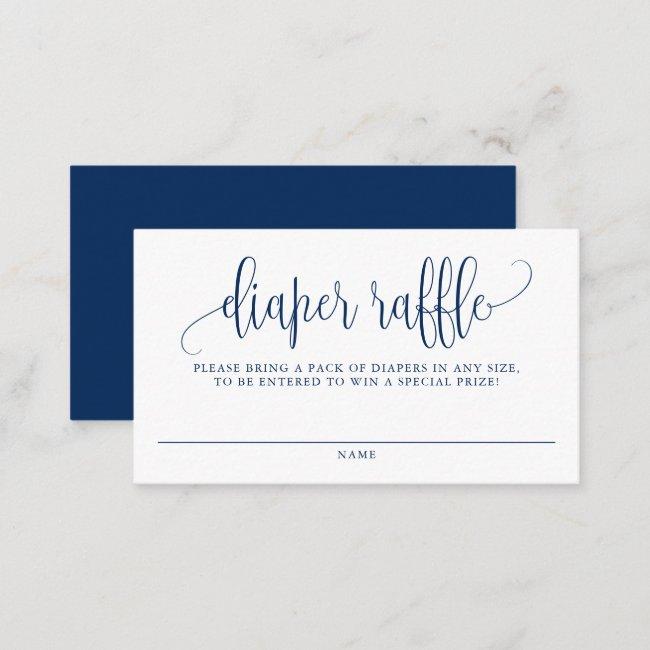 Navy Blue Pretty Script Baby Shower Diaper Raffle Business Card