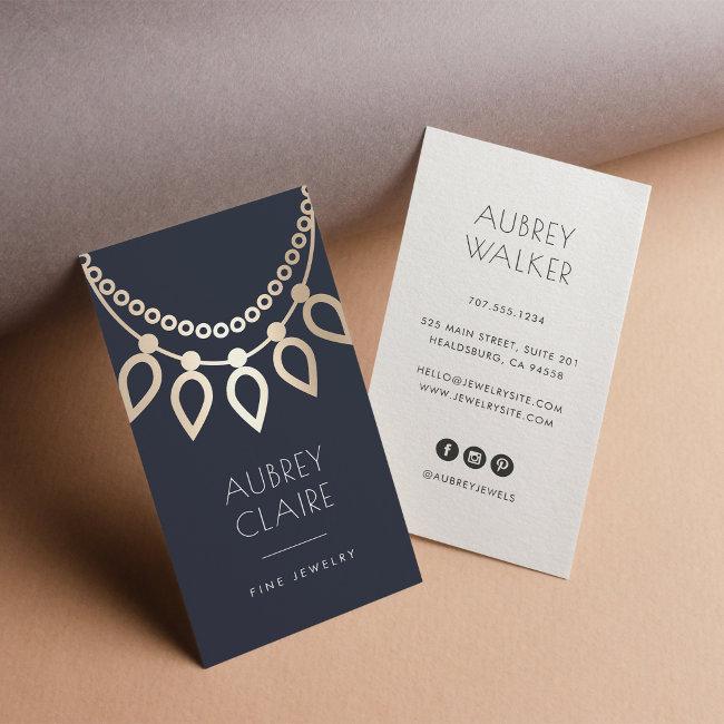 Navy & Gold Necklace Logo | Jewelry Designer Business Card