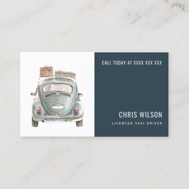 Navy Watercolor Taxi Hiring Cab Driver Service Business Card