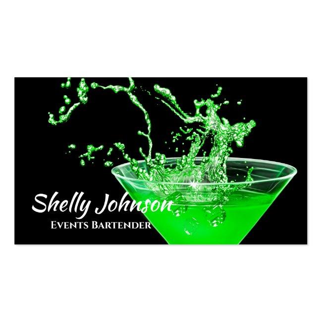 Neon Green Splash Bartender And Events Caterer Business Card
