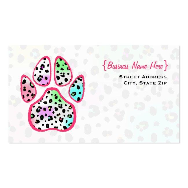 Neon Leopard Print Paw Print Business Card