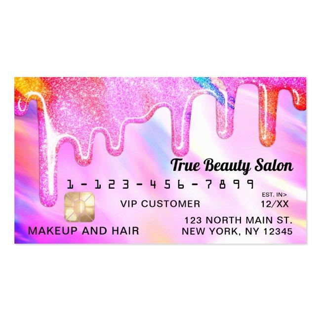Neon Unicorn Holographic Thick Glitter Drip Credit Business Card
