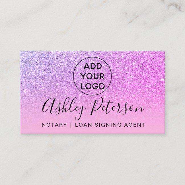 Notary Logo Typography Purple Pink Glitter Business Card