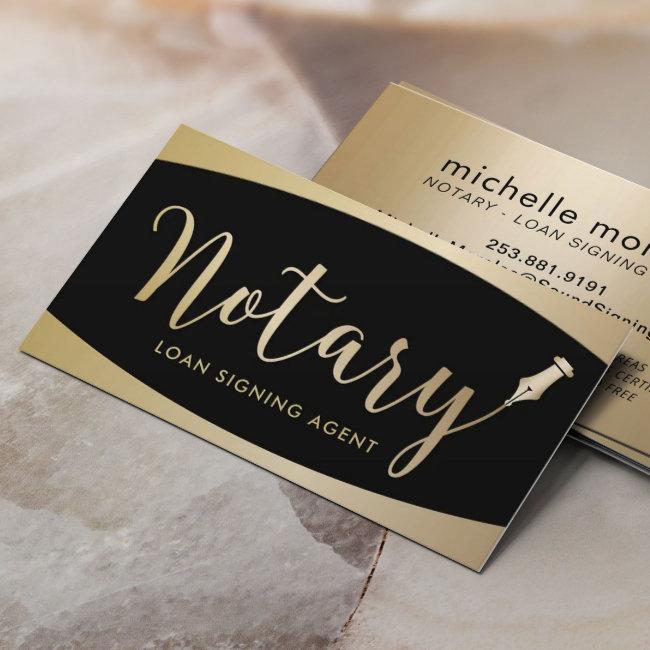 Notary Signing Agent Modern Black & Gold Business Card