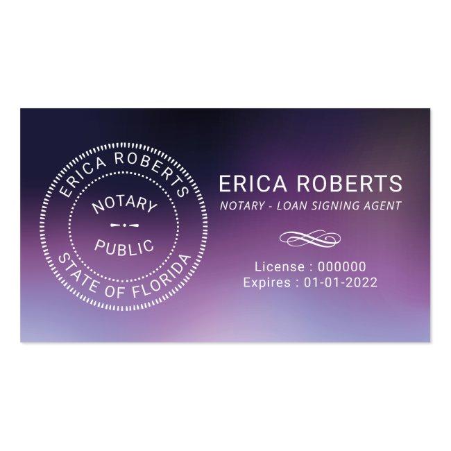 Notary Stamp Loan Signing Agent Purple Ombre Business Card