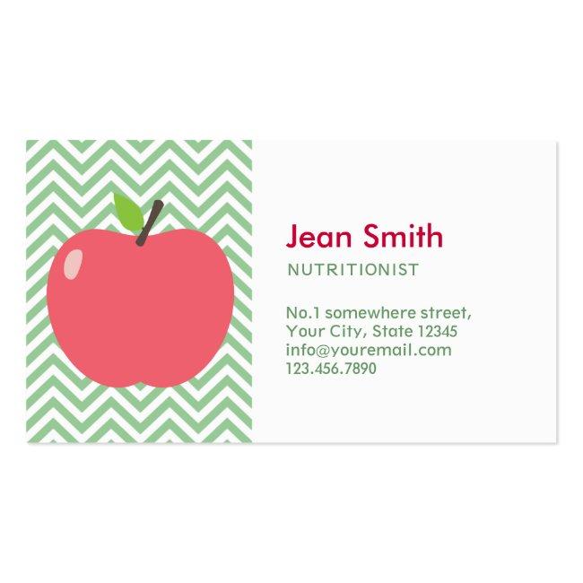 Nutritionist Cute Apple Green Chevron Stripes Business Card