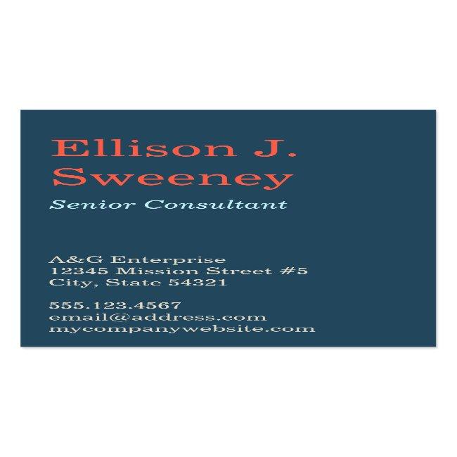 Oversize Navy Blue Professional Bold Type Design Business Card