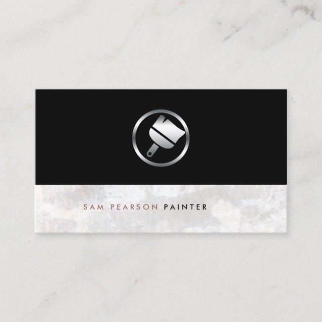 Painter Bold Silver Paint Brush Icon Elegant Business Card