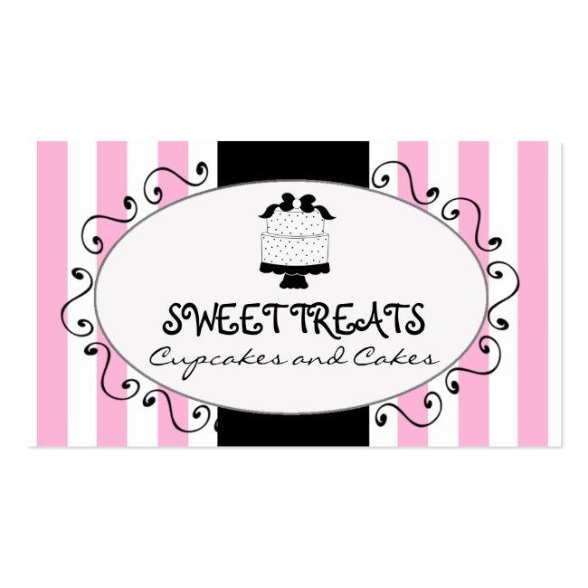Parisian Pink Stripes Cupcake Cake Bakery Business Card