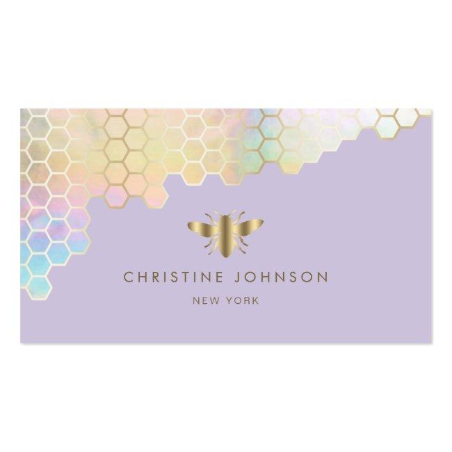 Pastel Colors Honeycomb Bee On Lavender Business Card