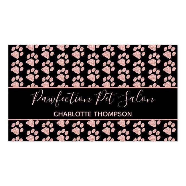 Paw Prints Rose Gold Glitter Pink Dog Grooming Business Card