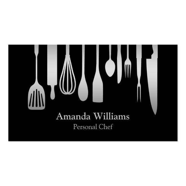 Personal Chef Catering Kitchen Silver Utensils Business Card