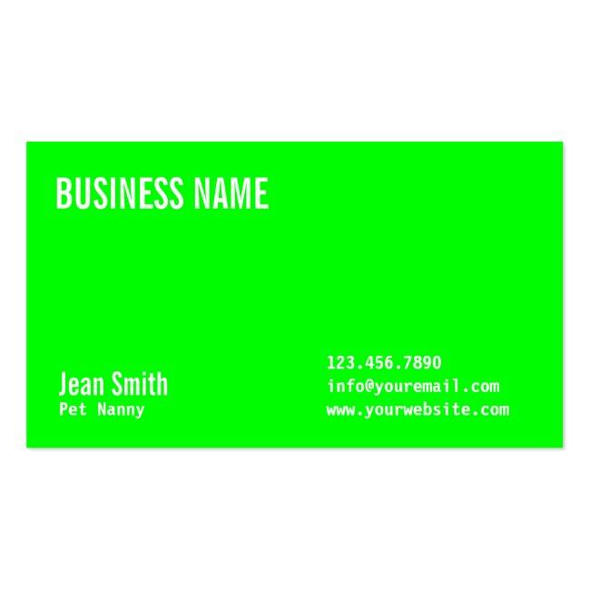 Pet Nanny Plain Neon Green Business Card