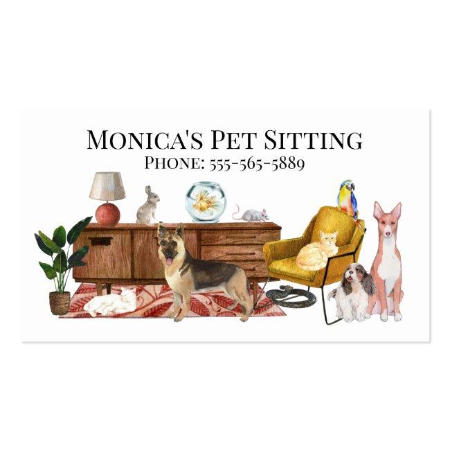 Pet Sitting Dog Cat Training Watercolor Pets Business Card