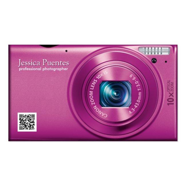 Pink Compact Camera Professional Photographer Business Card