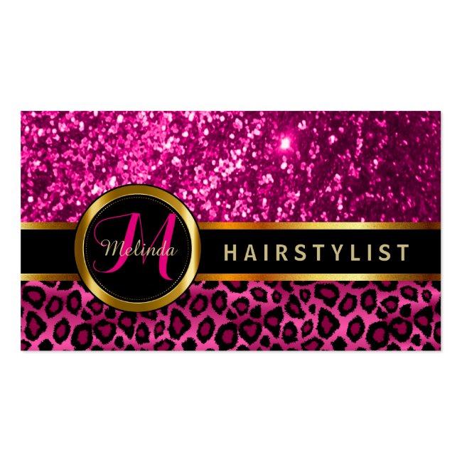 Pink Glitter And Leopard Skin - Hairstylist ⭐⭐⭐⭐⭐ Business Card