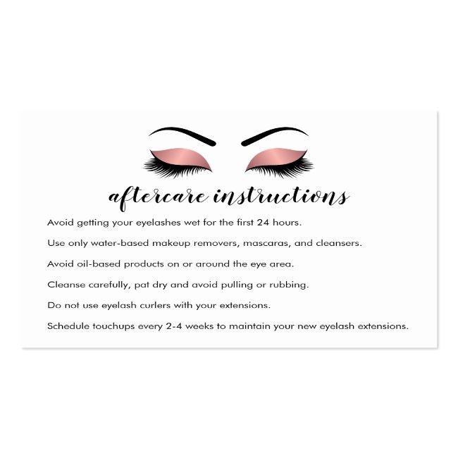 Pink Gold Lash Extension Aftercare Instructions Business Card