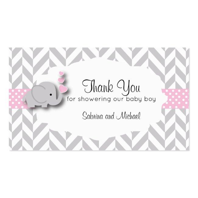 Pink & Gray Elephant Baby Shower | Candy Toppers Business Card